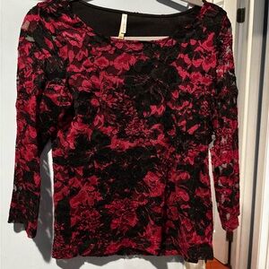 Elegant Black and Fushia Floral Lace Top SMALL